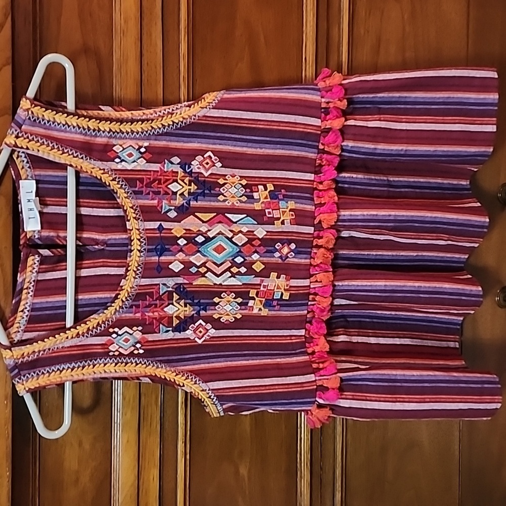 THML Embroidered Aztec Boho Tank w/ Fringe